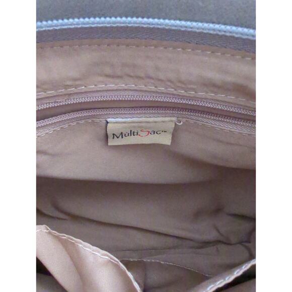 MultiSac Tan Gray Vegan Leather Shoulder Bag Adjustable Strap 10 x 8 x 2 - Picture 5 of 9